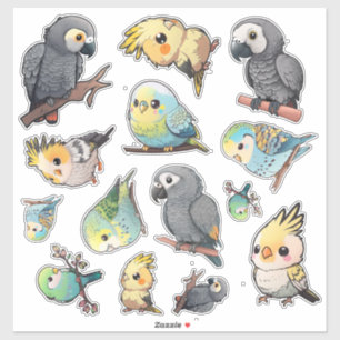 African Grey, Cockatiel and Parakeet Sticker Sheet