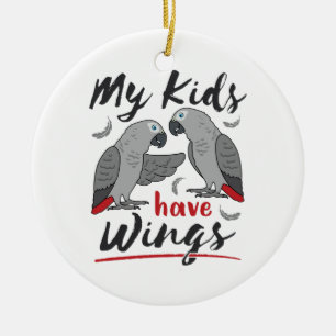 African Grey Mum Dad My Kids Have Wings Ceramic Tree Decoration
