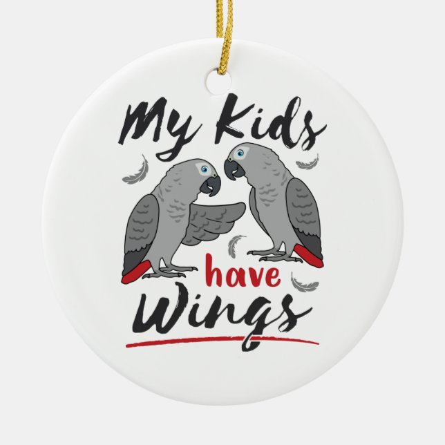 African Grey Mum Dad My Kids Have Wings Ceramic Tree Decoration (Front)