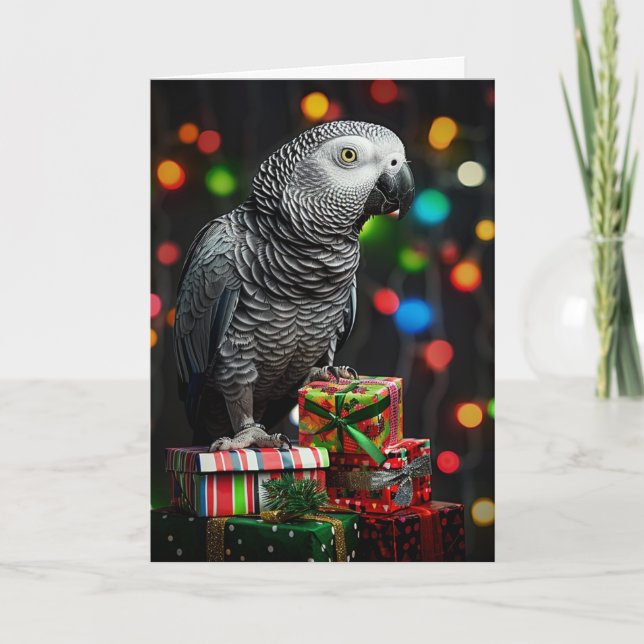 African Grey on Gifts — Festive Greeting Card (Front)