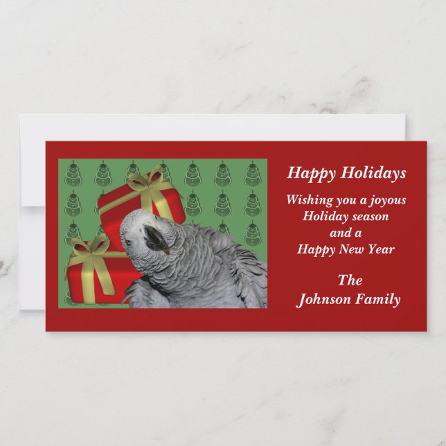 African Grey Parrot Animal Christmas Holiday Card (Front)