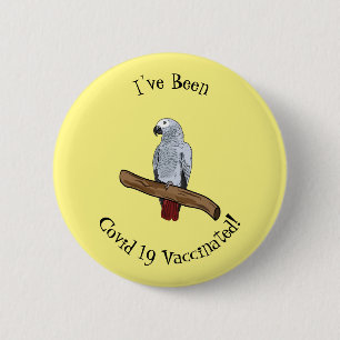 African grey parrot cartoon illustration 6 cm round badge