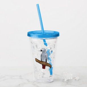 African grey parrot cartoon illustration acrylic tumbler