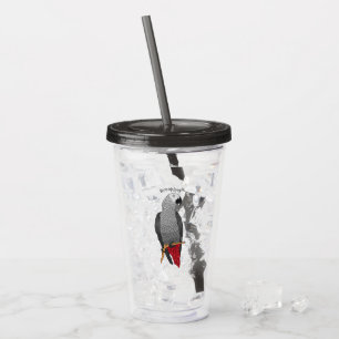 African grey parrot cartoon illustration acrylic tumbler