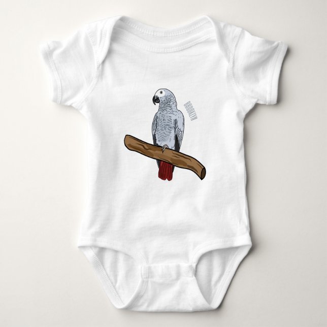 African grey parrot cartoon illustration  baby bodysuit (Front)