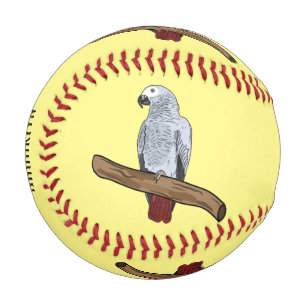 African grey parrot cartoon illustration baseball