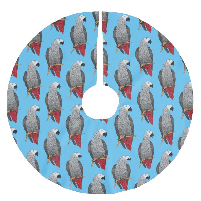 African grey parrot cartoon illustration  brushed polyester tree skirt (Front)