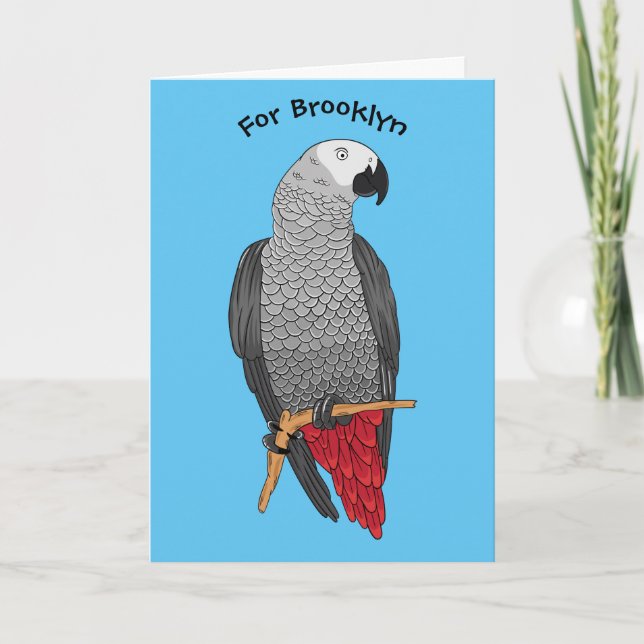 African grey parrot cartoon illustration card (Front)