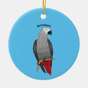 African grey parrot cartoon illustration ceramic tree decoration