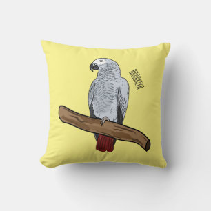 African grey parrot cartoon illustration cushion