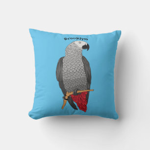 African grey parrot cartoon illustration cushion