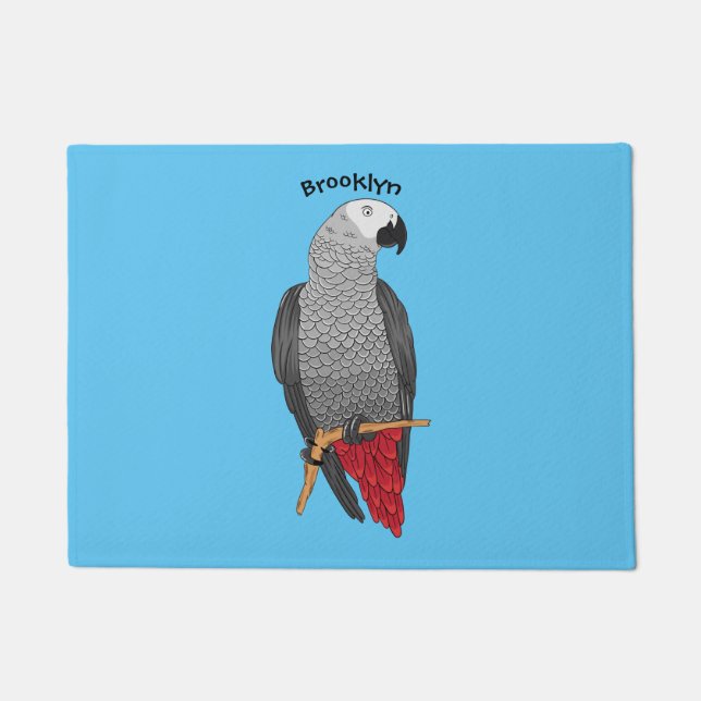 African grey parrot cartoon illustration  doormat (Front)