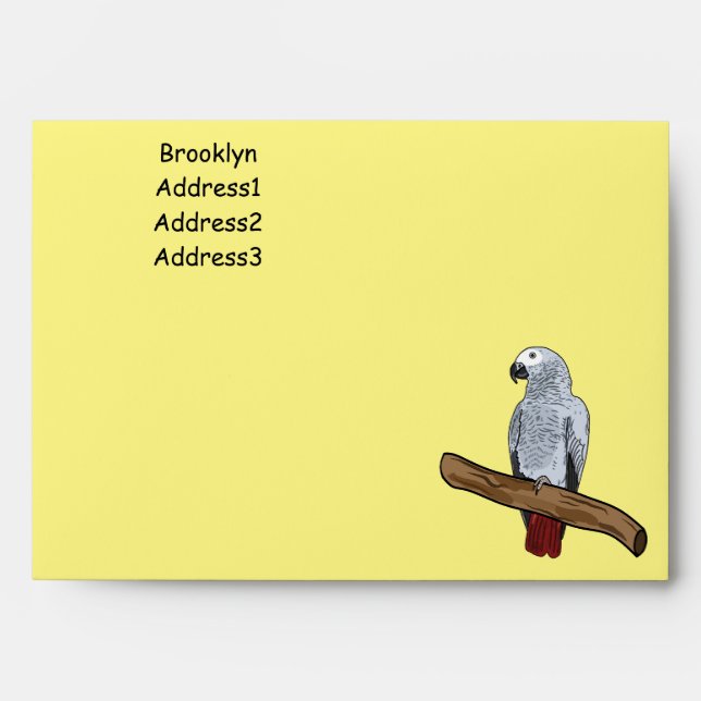 African grey parrot cartoon illustration envelope (Front)