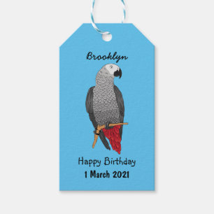 African grey parrot cartoon illustration gift tags