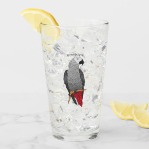 African grey parrot cartoon illustration glass