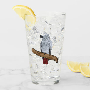 African grey parrot cartoon illustration glass