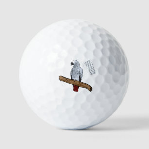 African grey parrot cartoon illustration  golf balls