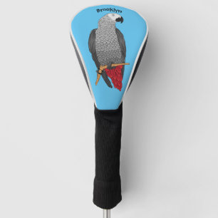 African grey parrot cartoon illustration golf head cover