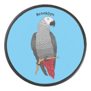 African grey parrot cartoon illustration  hockey puck