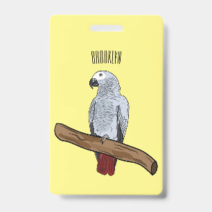African grey parrot cartoon illustration  ID badge