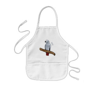 African grey parrot cartoon illustration  kids apron