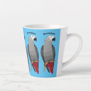 African grey parrot cartoon illustration latte mug