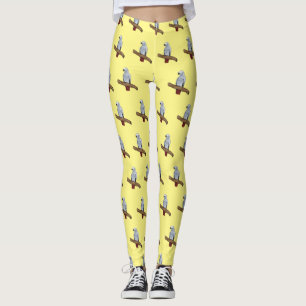 African grey parrot cartoon illustration  leggings