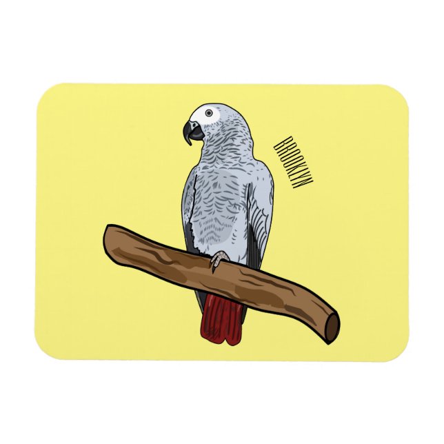 African grey parrot cartoon illustration  magnet (Horizontal)
