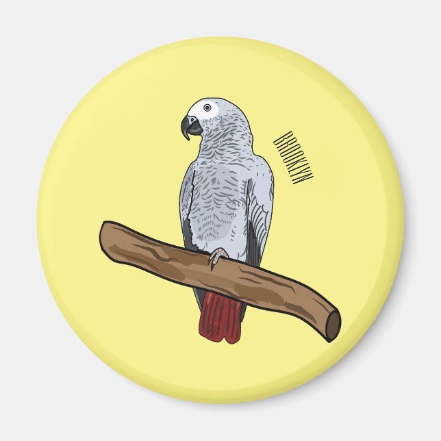 African grey parrot cartoon illustration  magnet (Front)