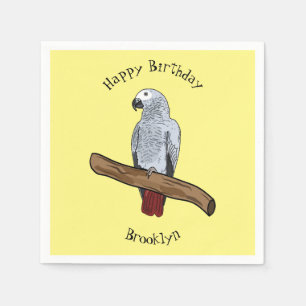 African grey parrot cartoon illustration napkin
