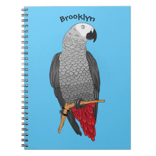 African grey parrot cartoon illustration notebook