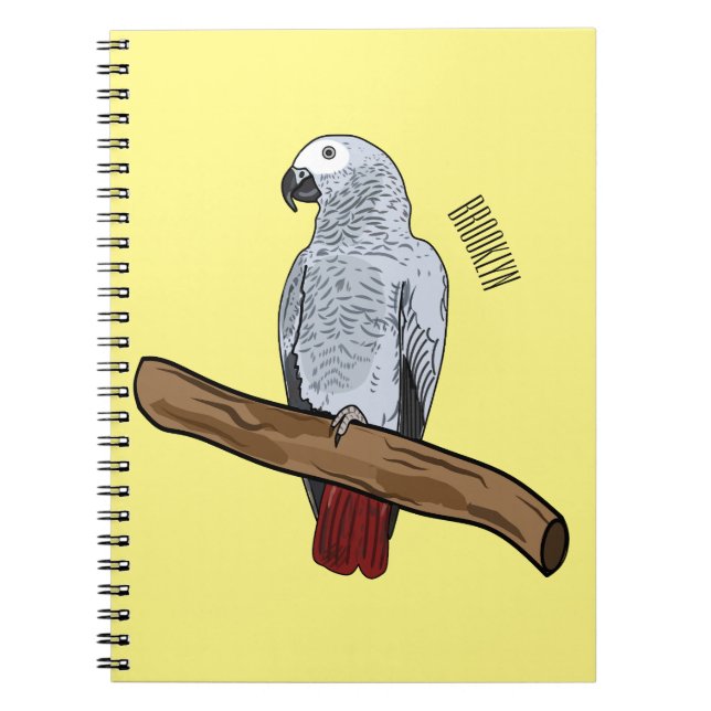 African grey parrot cartoon illustration  notebook (Front)