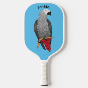 African grey parrot cartoon illustration  pickleball paddle