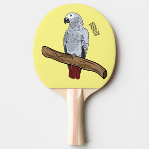 African grey parrot cartoon illustration ping pong paddle