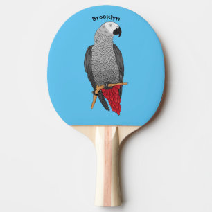 African grey parrot cartoon illustration  ping pong paddle