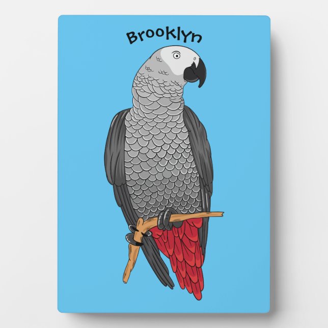 African grey parrot cartoon illustration plaque (Front)