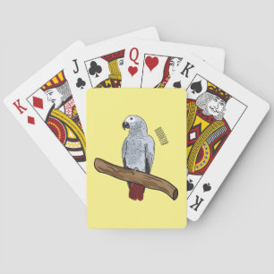 African grey parrot cartoon illustration playing cards
