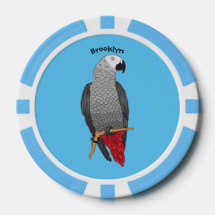 African grey parrot cartoon illustration  poker chips