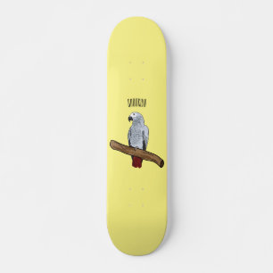African grey parrot cartoon illustration skateboard