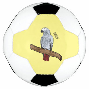 African grey parrot cartoon illustration soccer ball