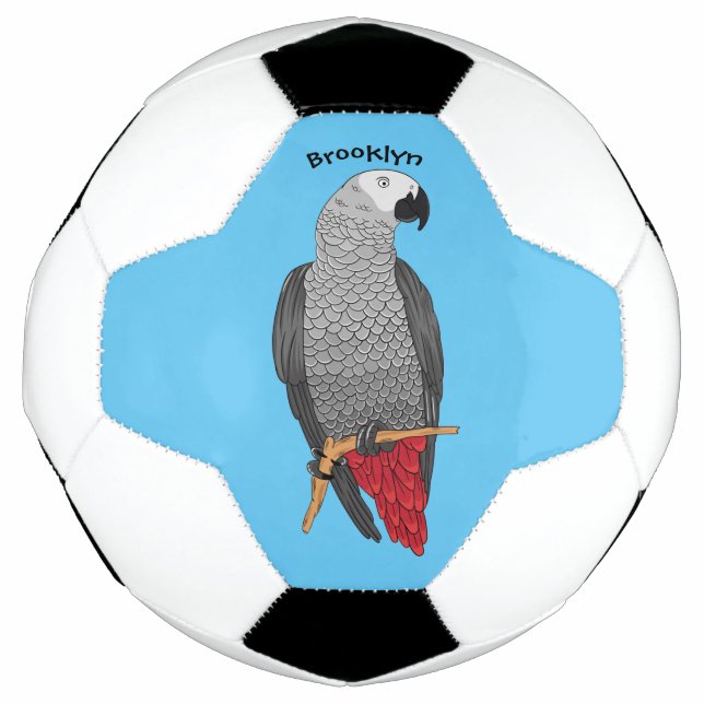 African grey parrot cartoon illustration soccer ball (Front)