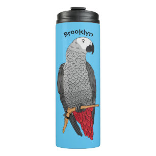 African grey parrot cartoon illustration  thermal tumbler