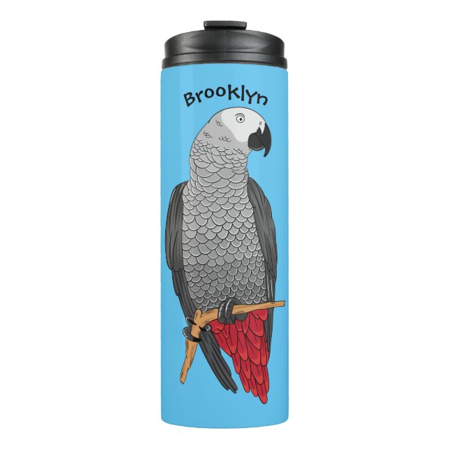 African grey parrot cartoon illustration  thermal tumbler (Front)