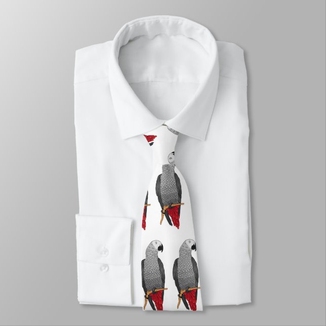 African grey parrot cartoon illustration  tie (Tied)