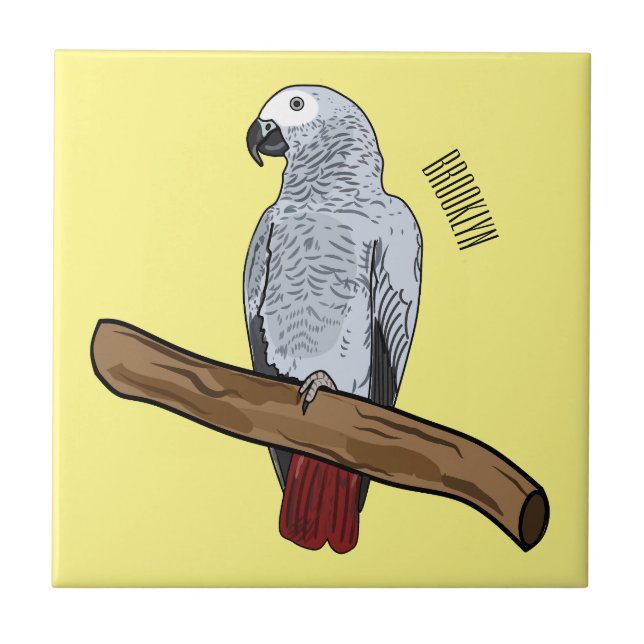 African grey parrot cartoon illustration  tile (Front)