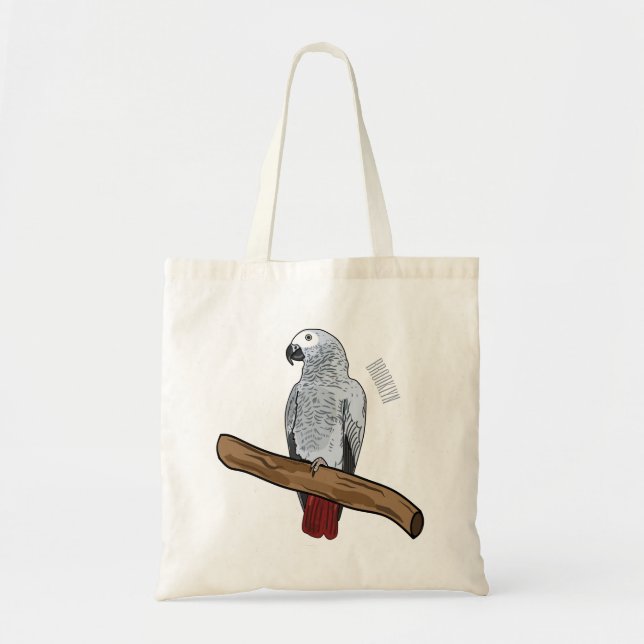 African grey parrot cartoon illustration  tote bag (Front)