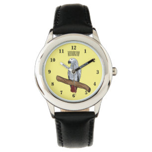 African grey parrot cartoon illustration watch