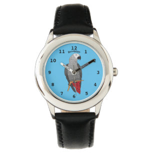 African grey parrot cartoon illustration watch