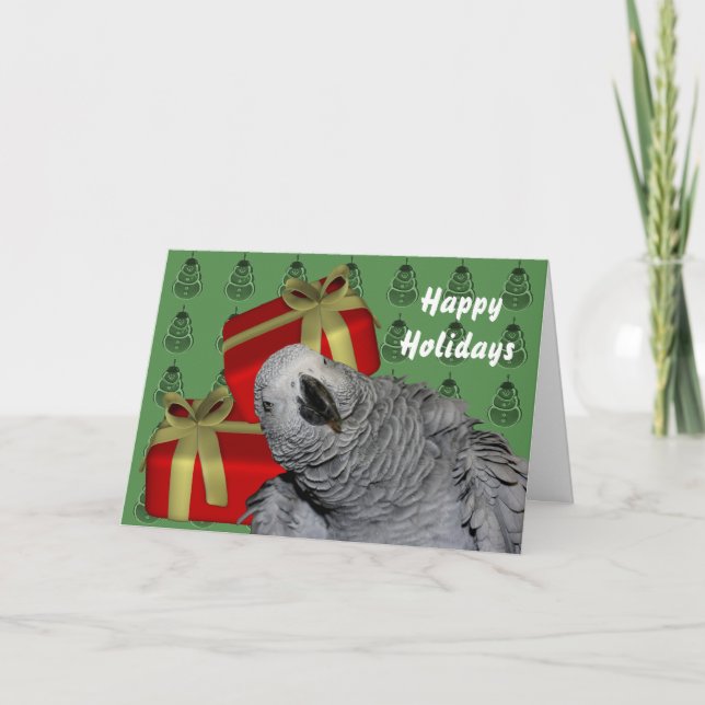 African Grey Parrot Christmas Holiday Card (Front)
