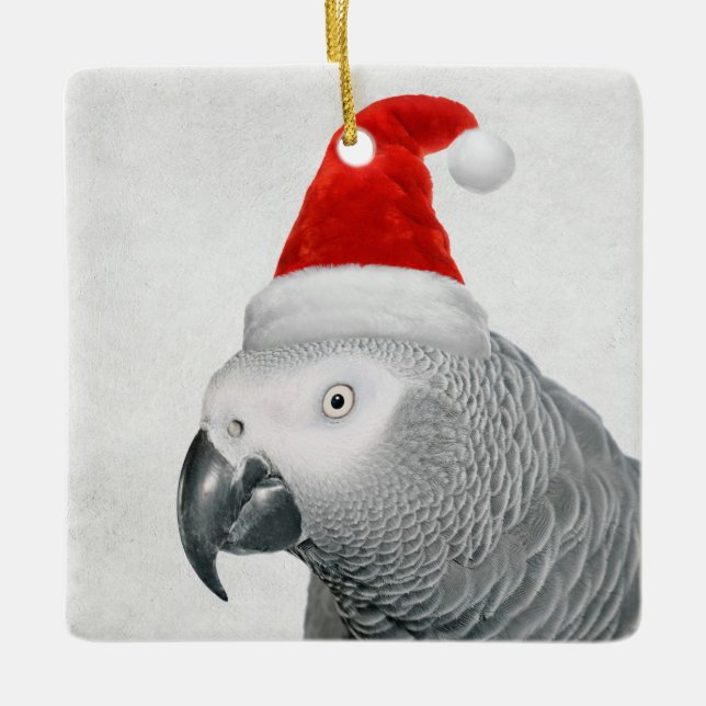 African Grey Parrot Christmas Ornament (Front)